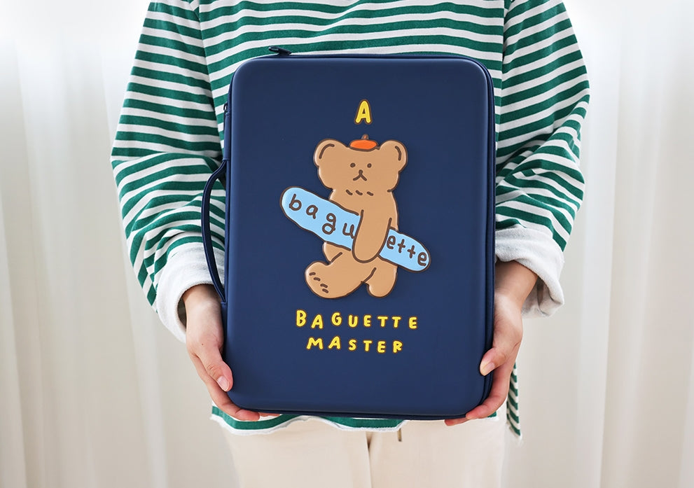 Navyblue Baguette Bear 13 inch Hard Laptop Protective Handbags Purses Bags Sleeves Handheld Square Shaped MacBook Air Pro Asus C