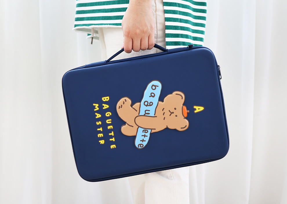 Navyblue Baguette Bear 13 inch Hard Laptop Protective Handbags Purses Bags Sleeves Handheld Square Shaped MacBook Air Pro Asus C