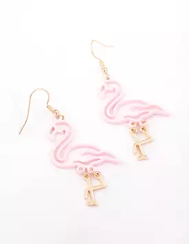 Pink Cut Out Flamingo Drop Earrings