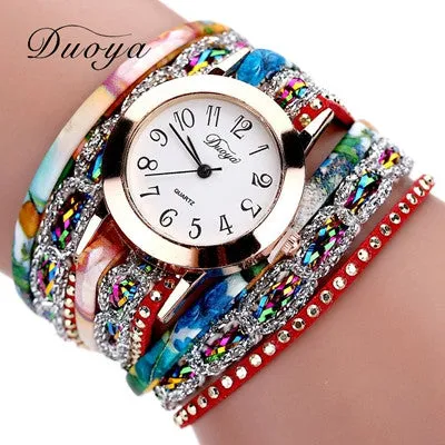 Popular Quartz Watch Luxury Bracelet Watches Women Dress Lady Gift Flower Crystal Wristwatch Clock 6 Colors