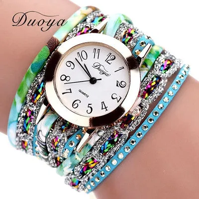 Popular Quartz Watch Luxury Bracelet Watches Women Dress Lady Gift Flower Crystal Wristwatch Clock 6 Colors