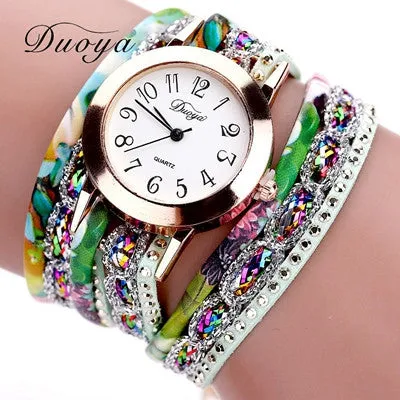 Popular Quartz Watch Luxury Bracelet Watches Women Dress Lady Gift Flower Crystal Wristwatch Clock 6 Colors