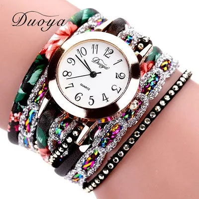 Popular Quartz Watch Luxury Bracelet Watches Women Dress Lady Gift Flower Crystal Wristwatch Clock 6 Colors