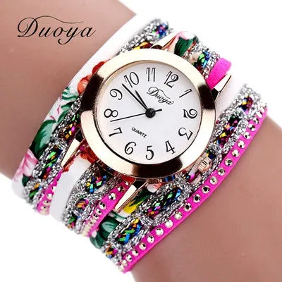 Popular Quartz Watch Luxury Bracelet Watches Women Dress Lady Gift Flower Crystal Wristwatch Clock 6 Colors