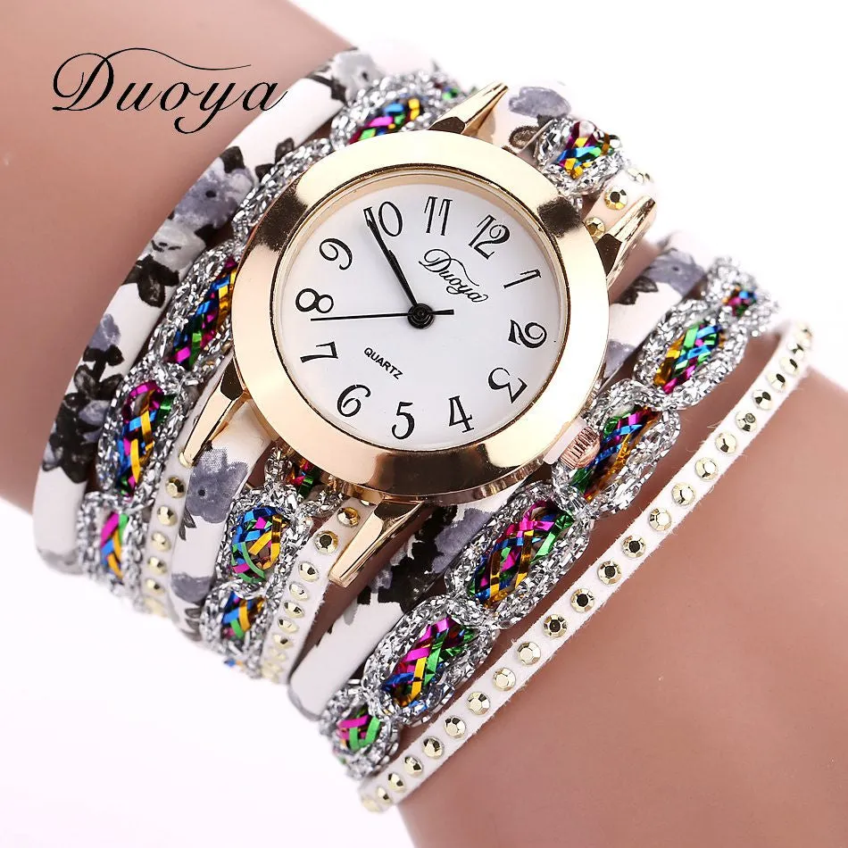 Popular Quartz Watch Luxury Bracelet Watches Women Dress Lady Gift Flower Crystal Wristwatch Clock 6 Colors