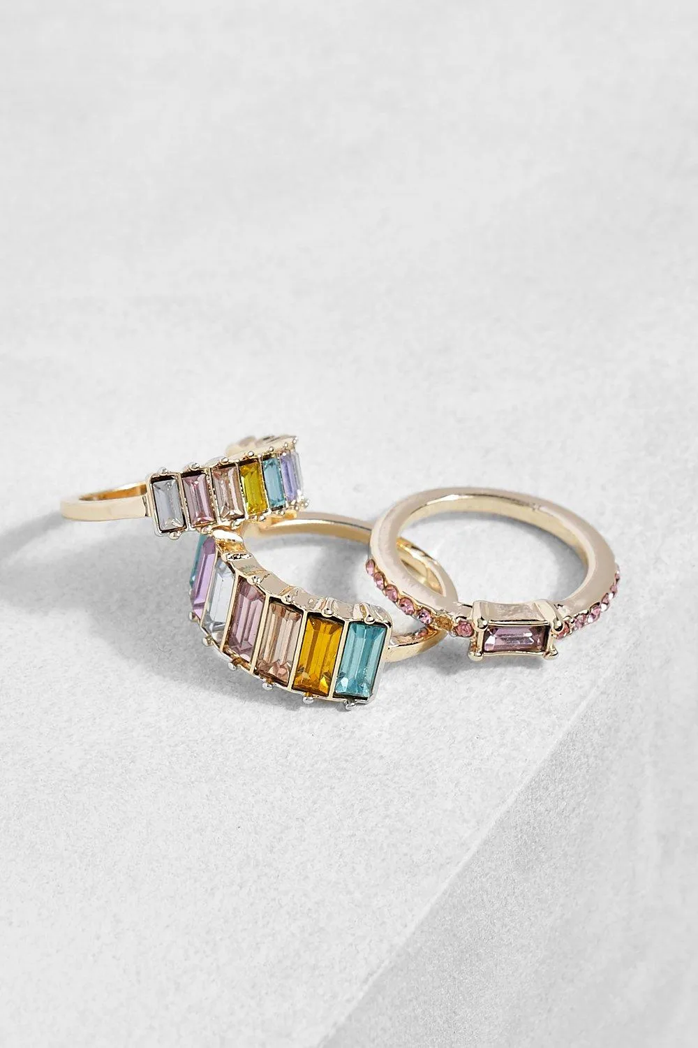 Rainbow Baguette Emerald Multipack Rings