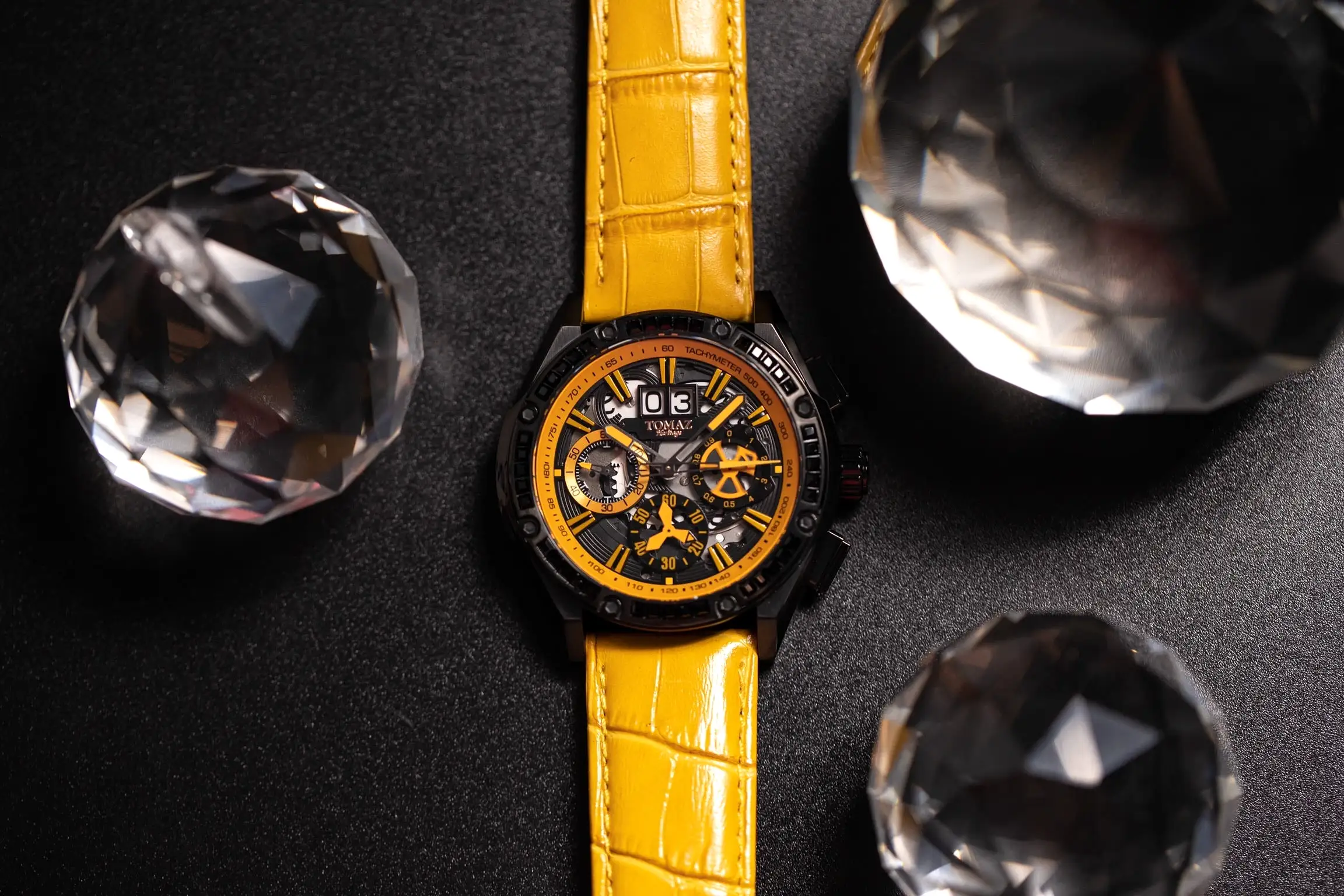 RAWR iii TW024A-D3 (Black/Yellow) with Yellow Swarovski (Yellow Bamboo Leather Strap)