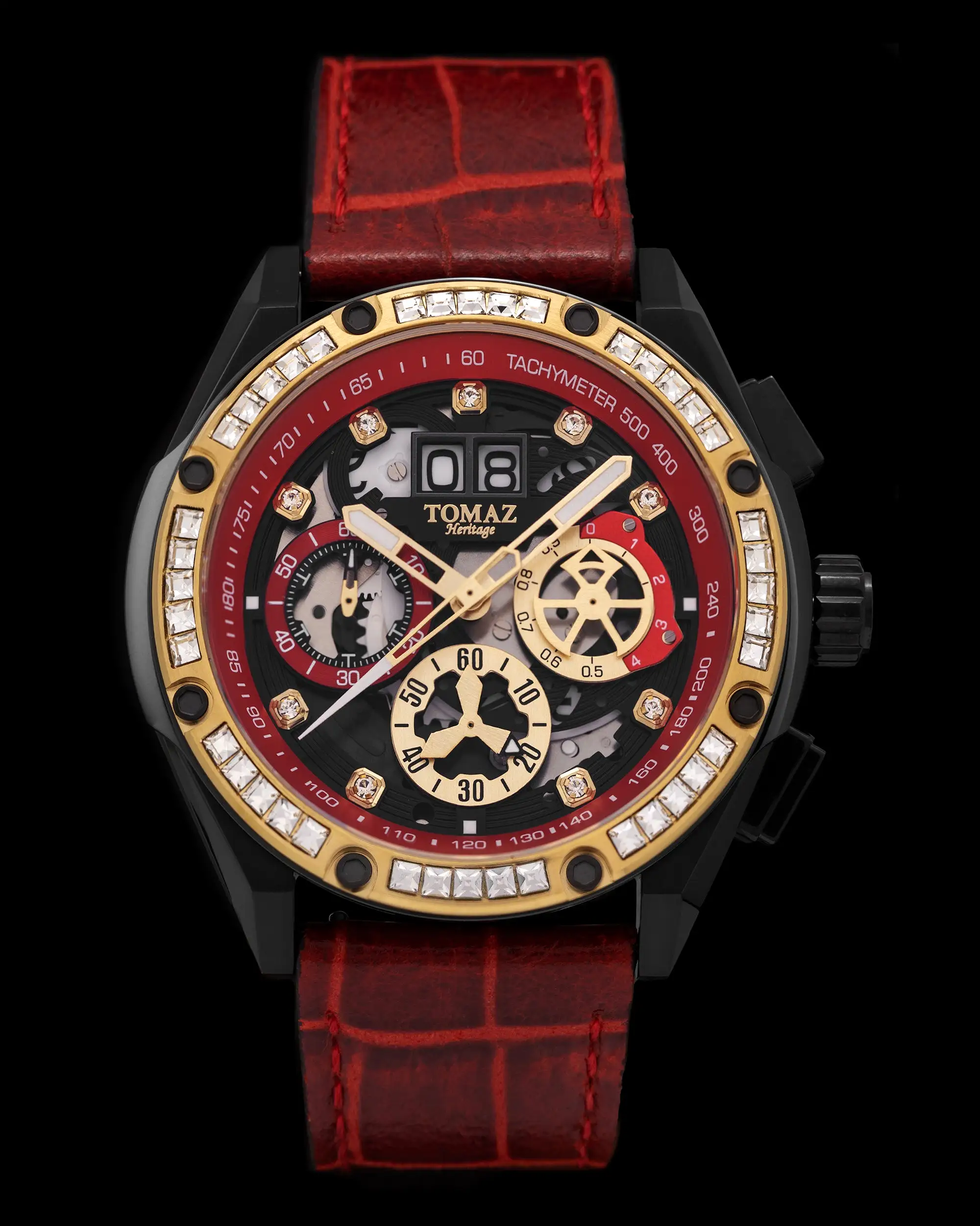 RAWR III TW024E-D3 (Black/Red) with White Swarovski (Red Bamboo Leather Strap)