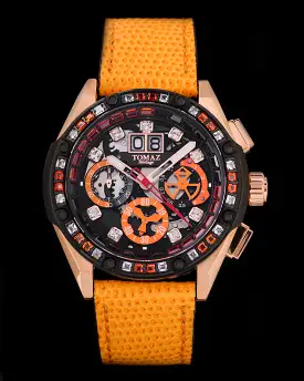 RAWR III TW024F-D4 (Gold/Black) with White Orange Swarovski (Orange Leather Strap)