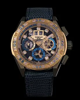 RAWR III TW024F-D7A (Gold/Blue) with Gold Blue White Swarovski (Blue Leather Strap)