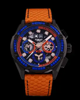 RAWR III TW024I-D4 (Black) with Blue Swarovski (Orange Salmon Leather Strap)