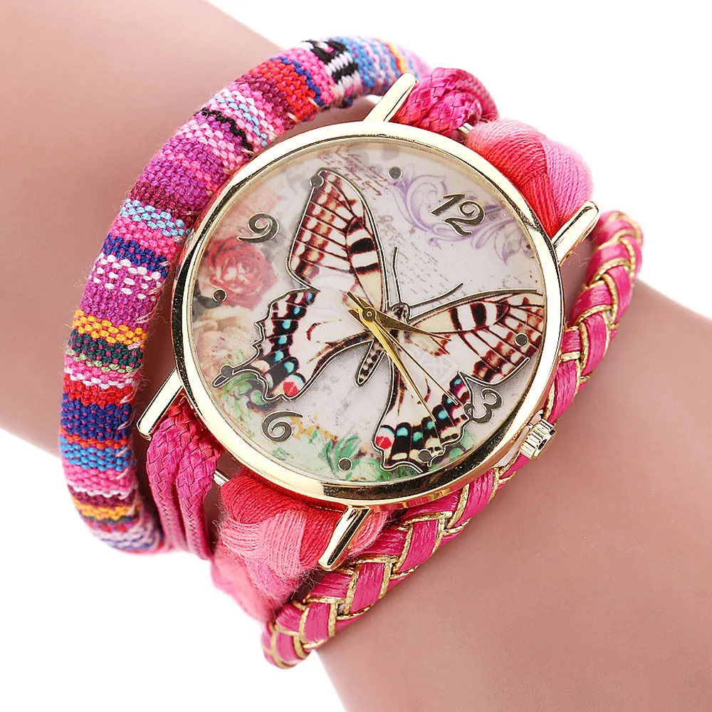 Relojes Mujer Women Dress Bracelet Watch Quarzt Clock Butterfly Weave Wound Wrap Wrist Watches Gift