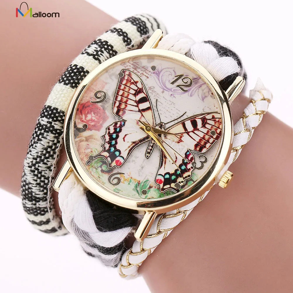 Relojes Mujer Women Dress Bracelet Watch Quarzt Clock Butterfly Weave Wound Wrap Wrist Watches Gift