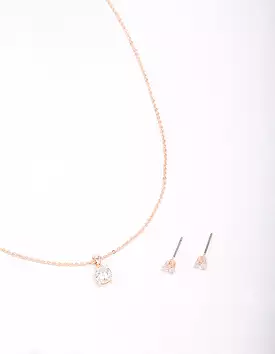 Rose Gold Round Solitaire Crystal Jewellery Set