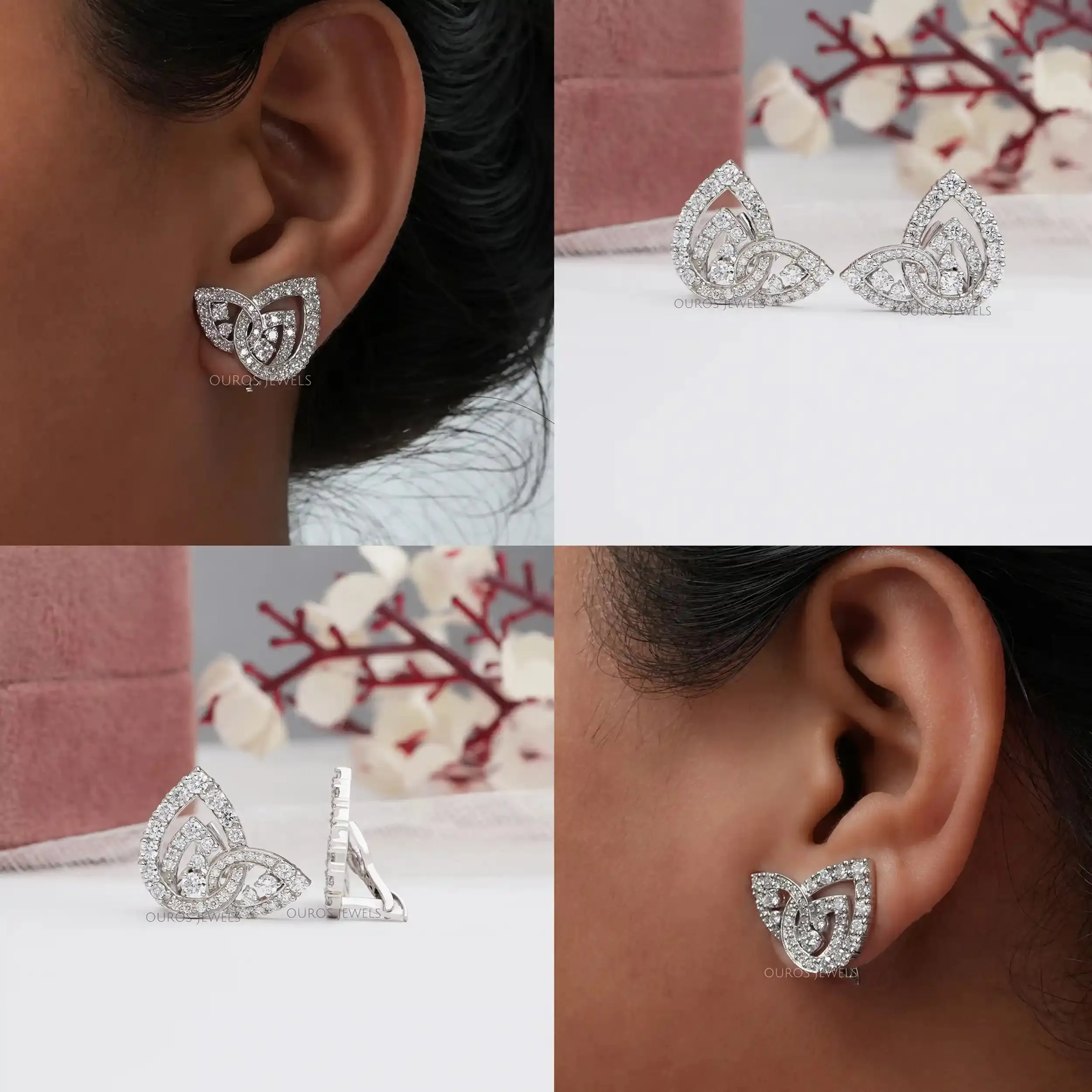 Round  Cluster Diamond  Clip  On Back  Earrings