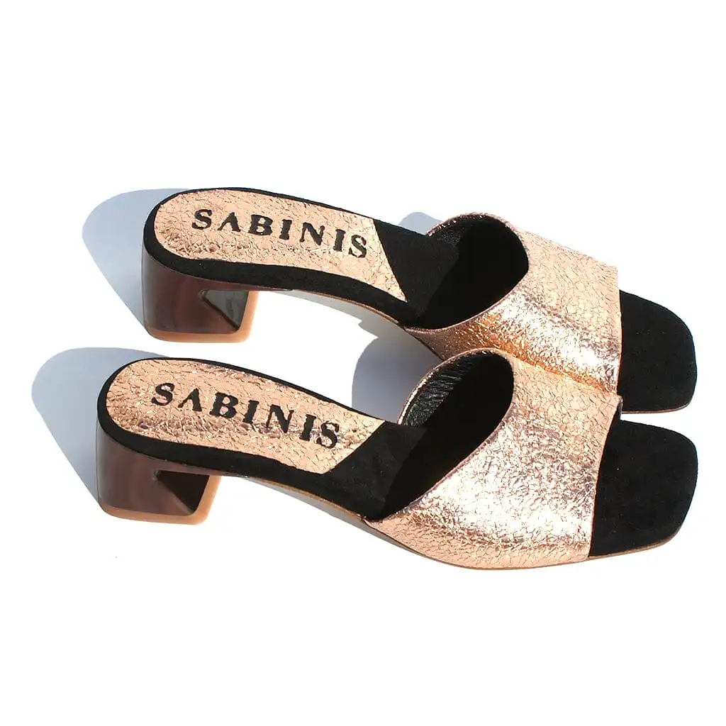 Sandalias de tacón ancho piel metalizada cobre - Sabinis Essential