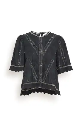 Sharika Embroidery Short Sleeve Top in Black