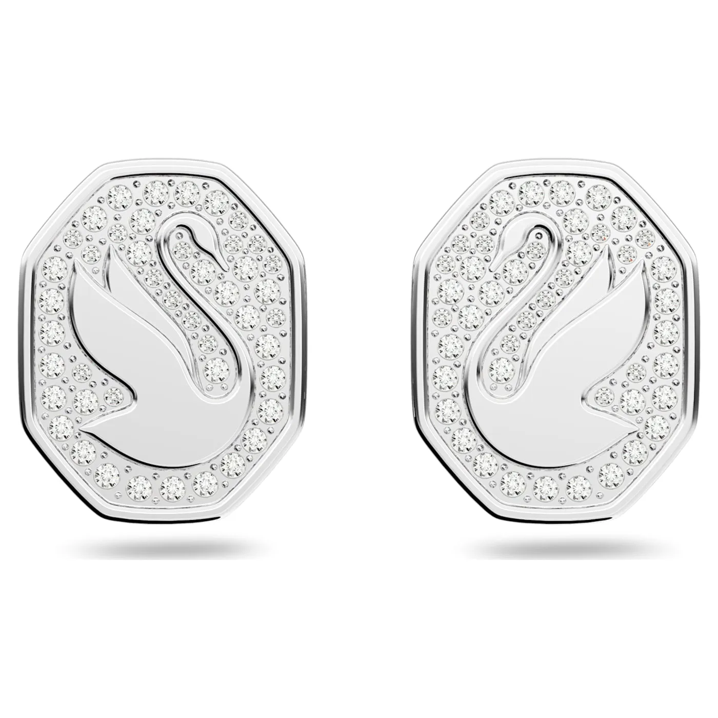 SIGNUM SWAN STUD EARRINGS, WHITE, RHODIUM PLATED