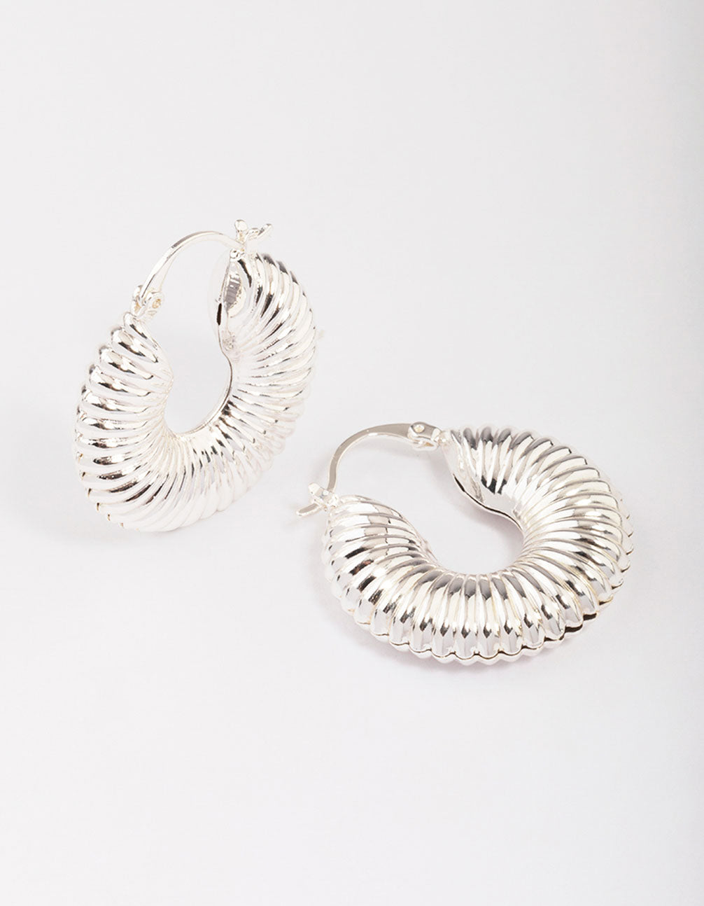 Silver Corrugated Hoop Earrings