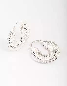 Silver Corrugated Hoop Earrings