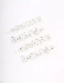 Silver Crystal & Pearl Leaf Hair Clip 4-Pack