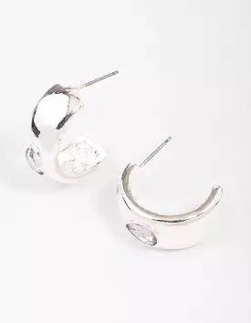 Silver Encased Pear Diamante Hoop Earrings