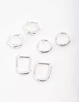 Silver Mini Shape Huggie Earrings Pack