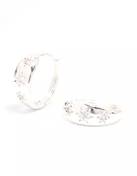 Silver Plated Cubic Zirconia Celestial Huggie Hoop Earrings