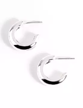 Silver Small Round Chubby Huggie Earrings