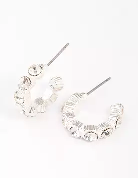 Silver Small Round Diamante Hoop Earrings