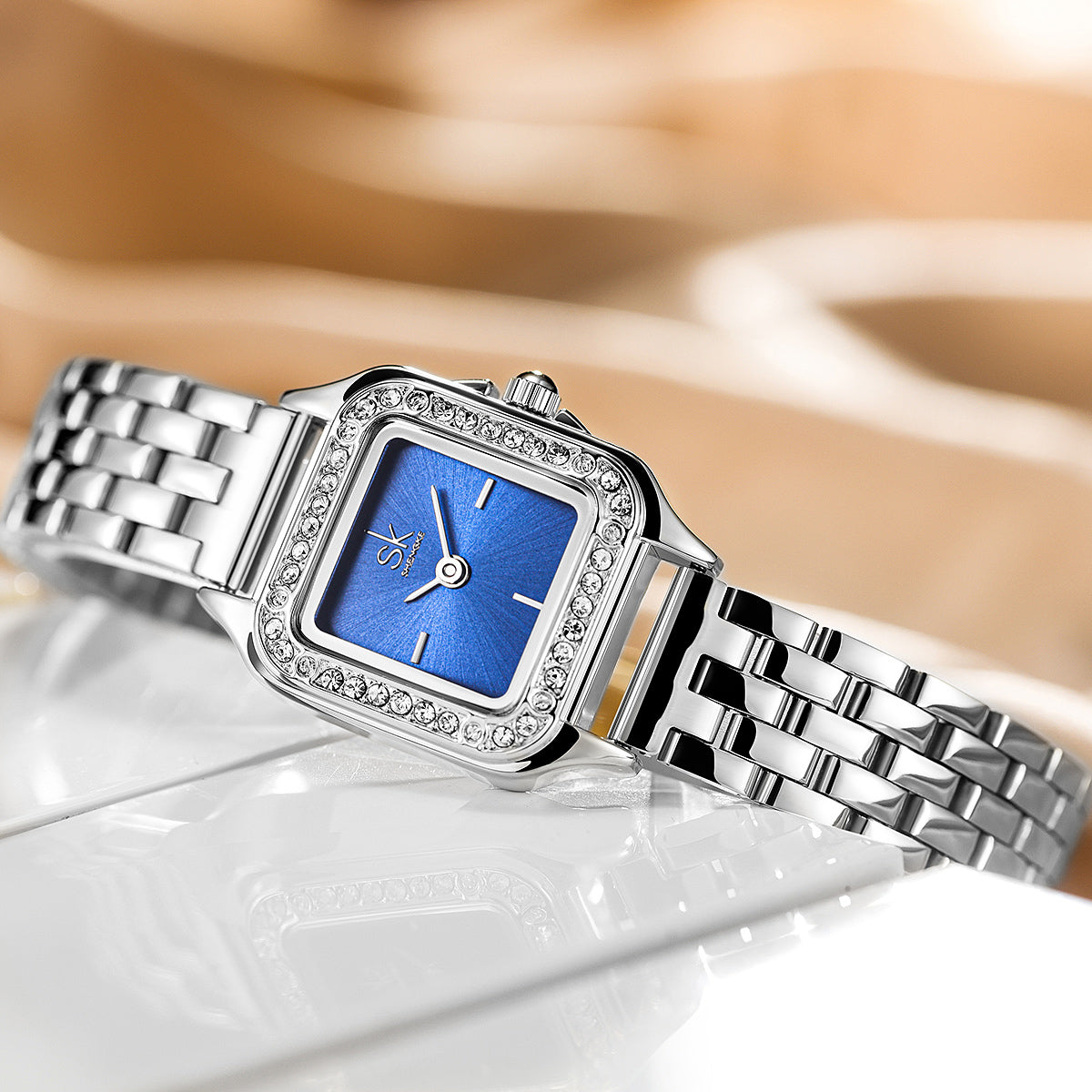 Sk Silver Blue Face Lady Watch