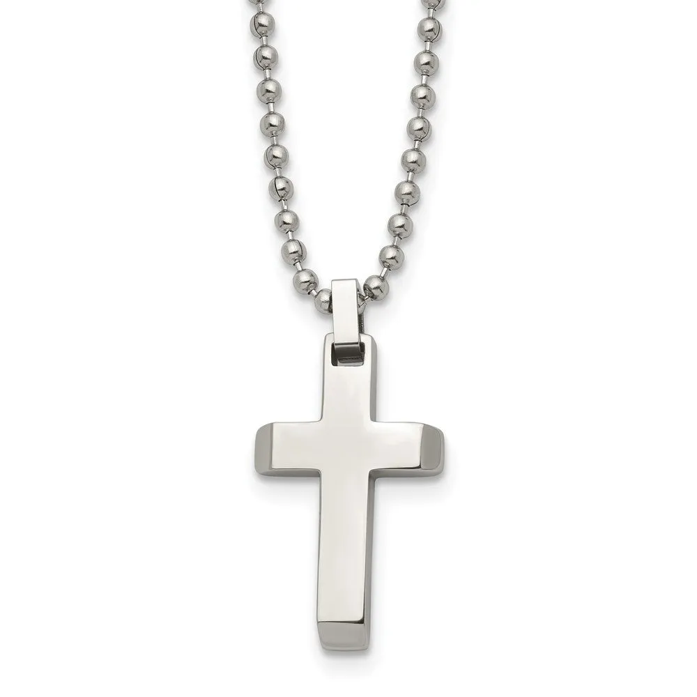 Stainless Steel Small Beveled Cross Necklace, 20 Inch