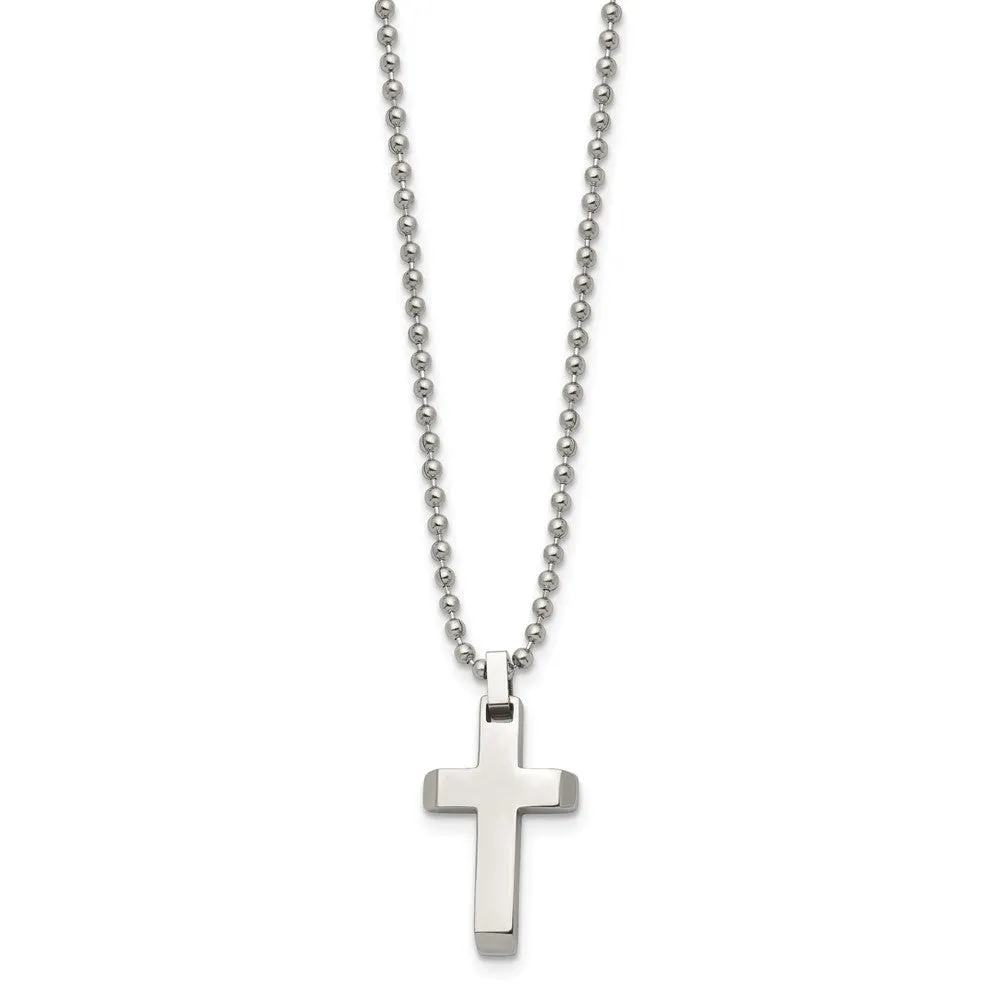 Stainless Steel Small Beveled Cross Necklace, 20 Inch