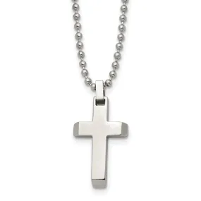 Stainless Steel Small Beveled Cross Necklace, 20 Inch