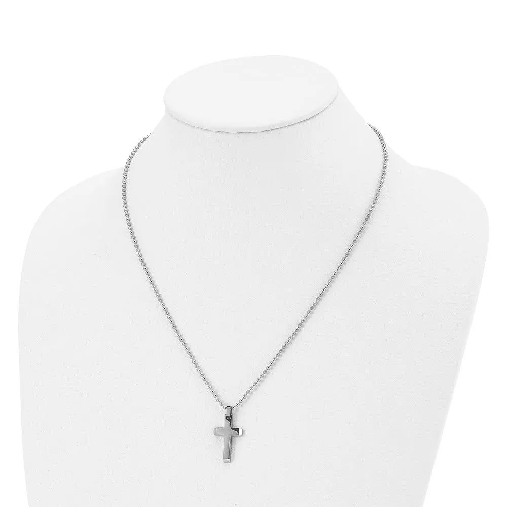 Stainless Steel Small Beveled Cross Necklace, 20 Inch