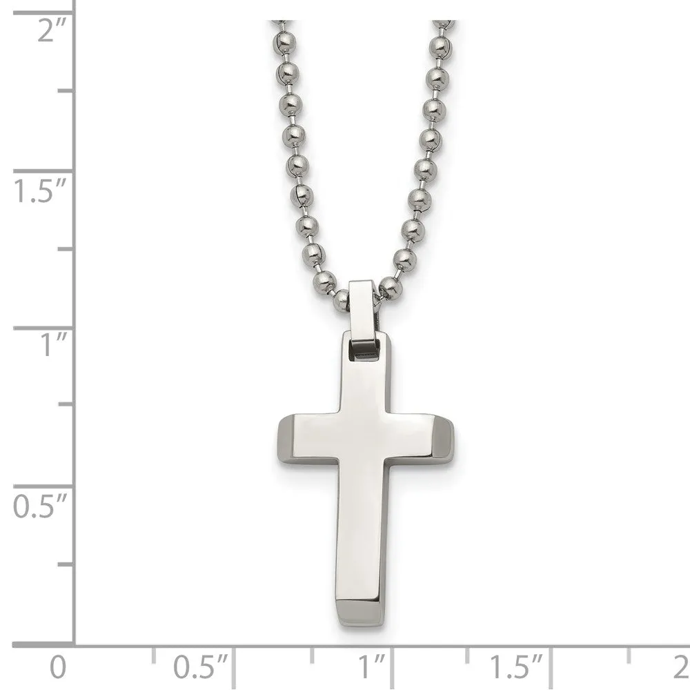 Stainless Steel Small Beveled Cross Necklace, 20 Inch