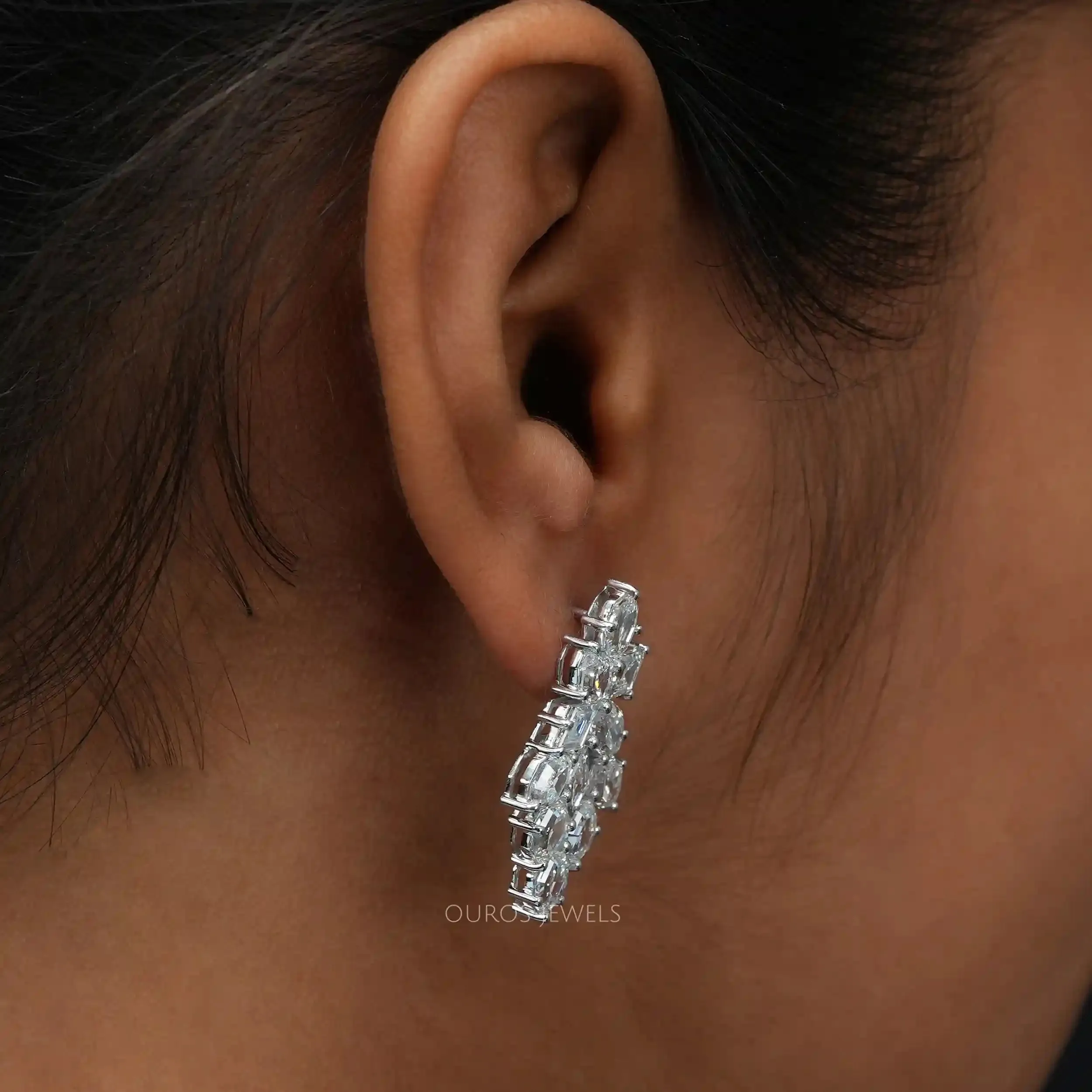 Step Cut Moval And Lonzenge  Cut Lab Diamond Earrings