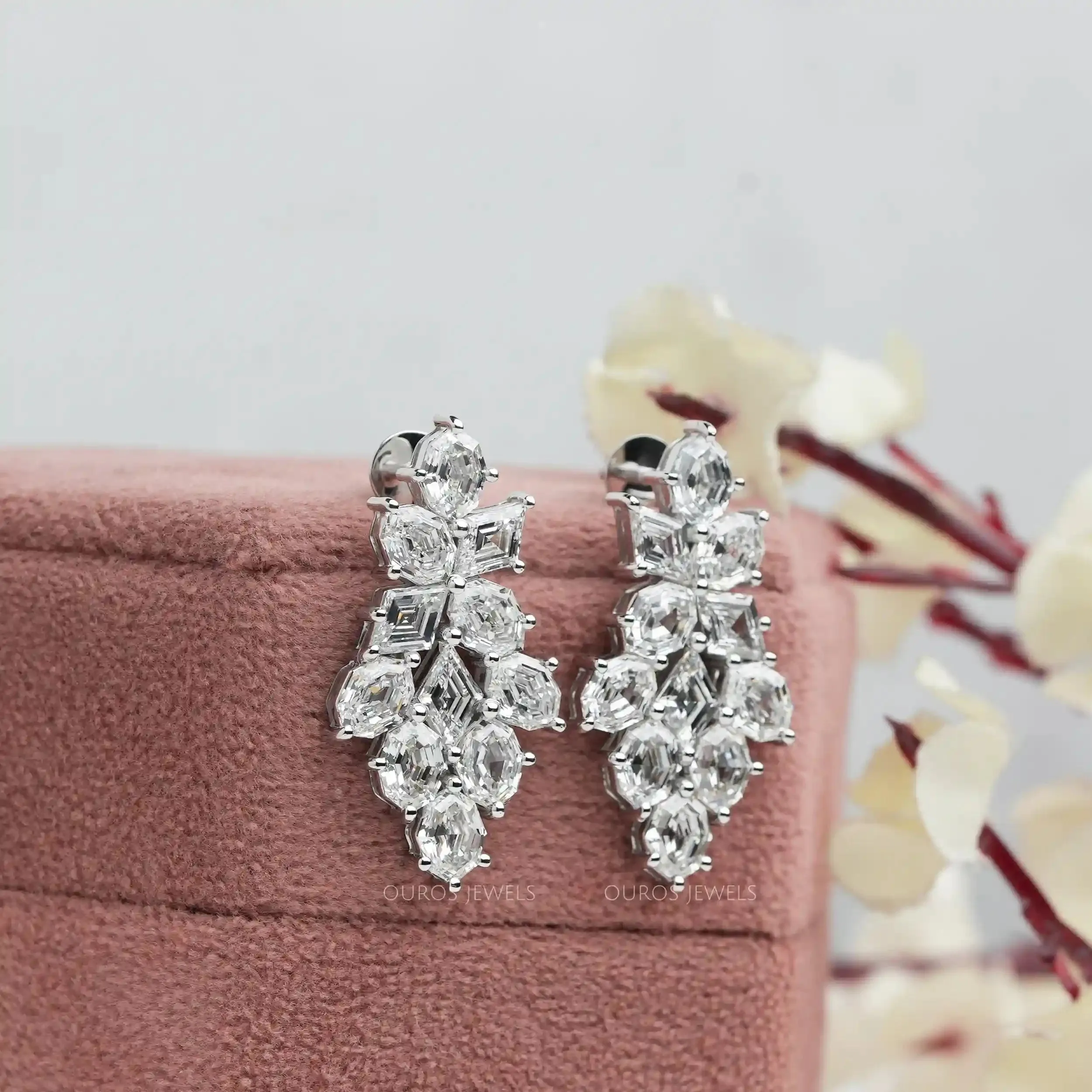 Step Cut Moval And Lonzenge  Cut Lab Diamond Earrings