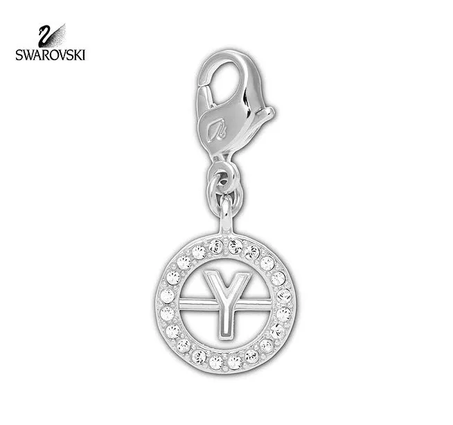 Swarovski Clear Crystal Letter Y Charm Rhodium Plated #1109754