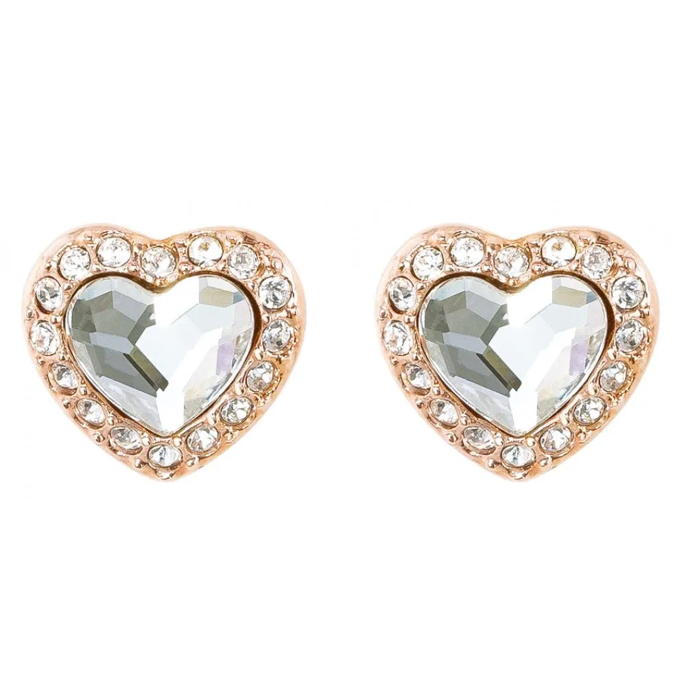 Swarovski Clear Crystal Pierced Studs Heart Earrings ENGAGES, Rose Gold -5285408