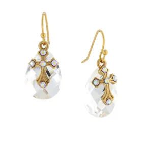 Symbols of Faith Crystal Ab Briolette Cross Drop Earrings