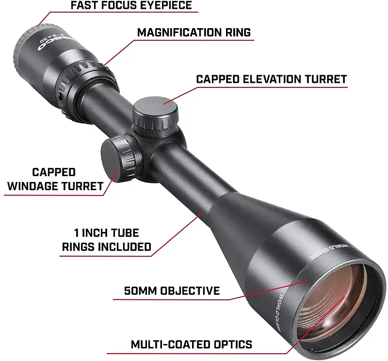 Tasco World Class 3-9x 50mm Rifle Scope w/ Weaver Style Rings TWC3950