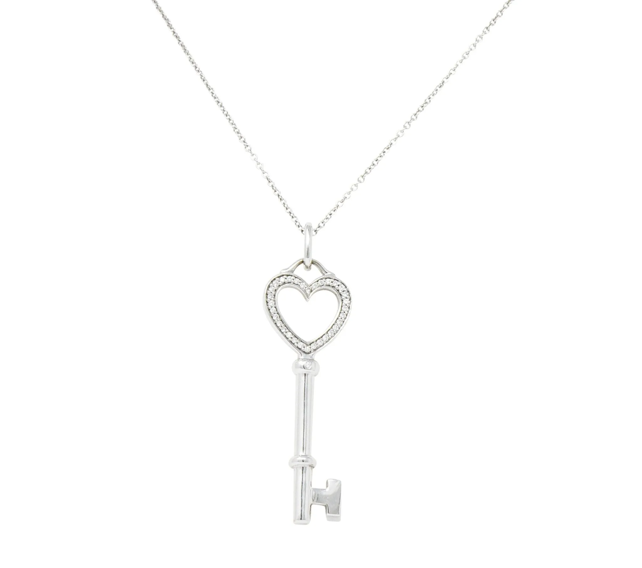 Tiffany & Co. Diamond 18 Karat White Gold Heart Key Pendant Necklace