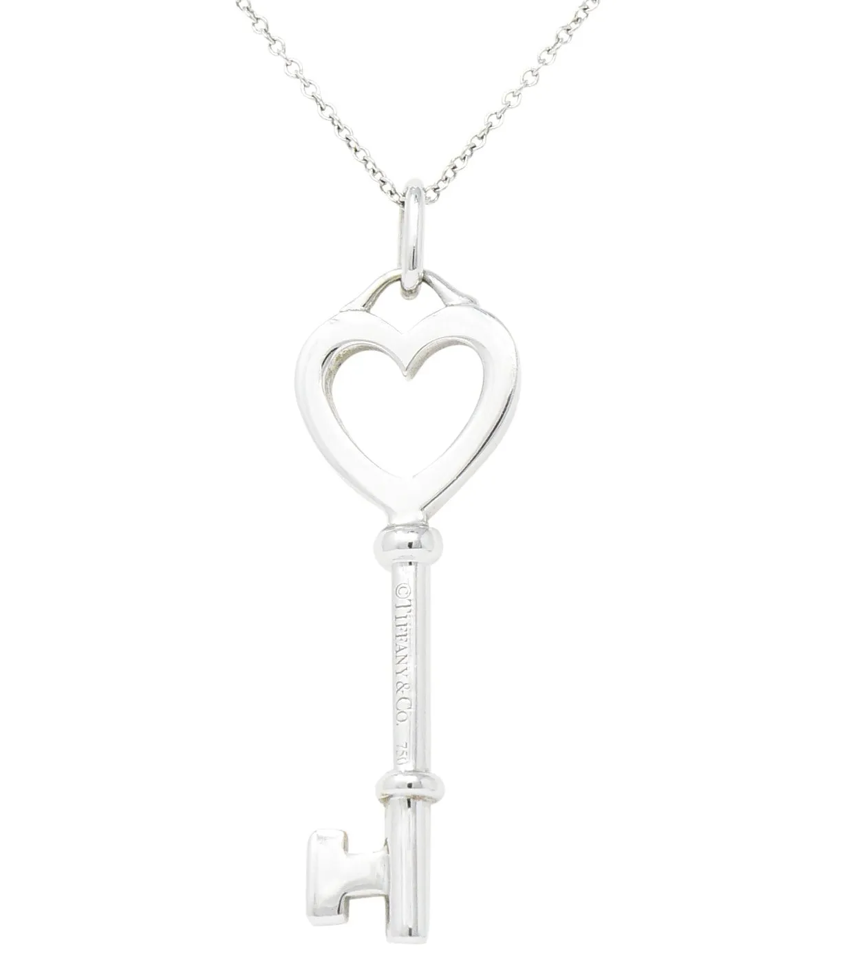 Tiffany & Co. Diamond 18 Karat White Gold Heart Key Pendant Necklace