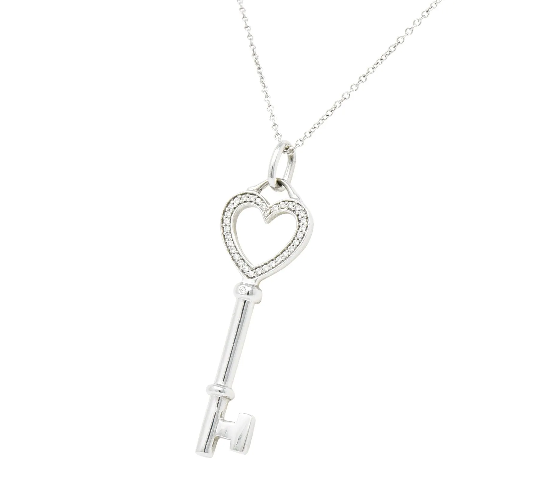 Tiffany & Co. Diamond 18 Karat White Gold Heart Key Pendant Necklace