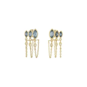 Triple Marquis Aquamarine Chain Earrings