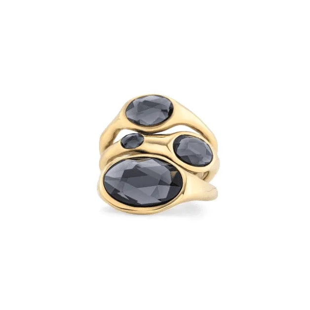 UNOde50 Sunshine Black Faceted Crystal Ring in Gold