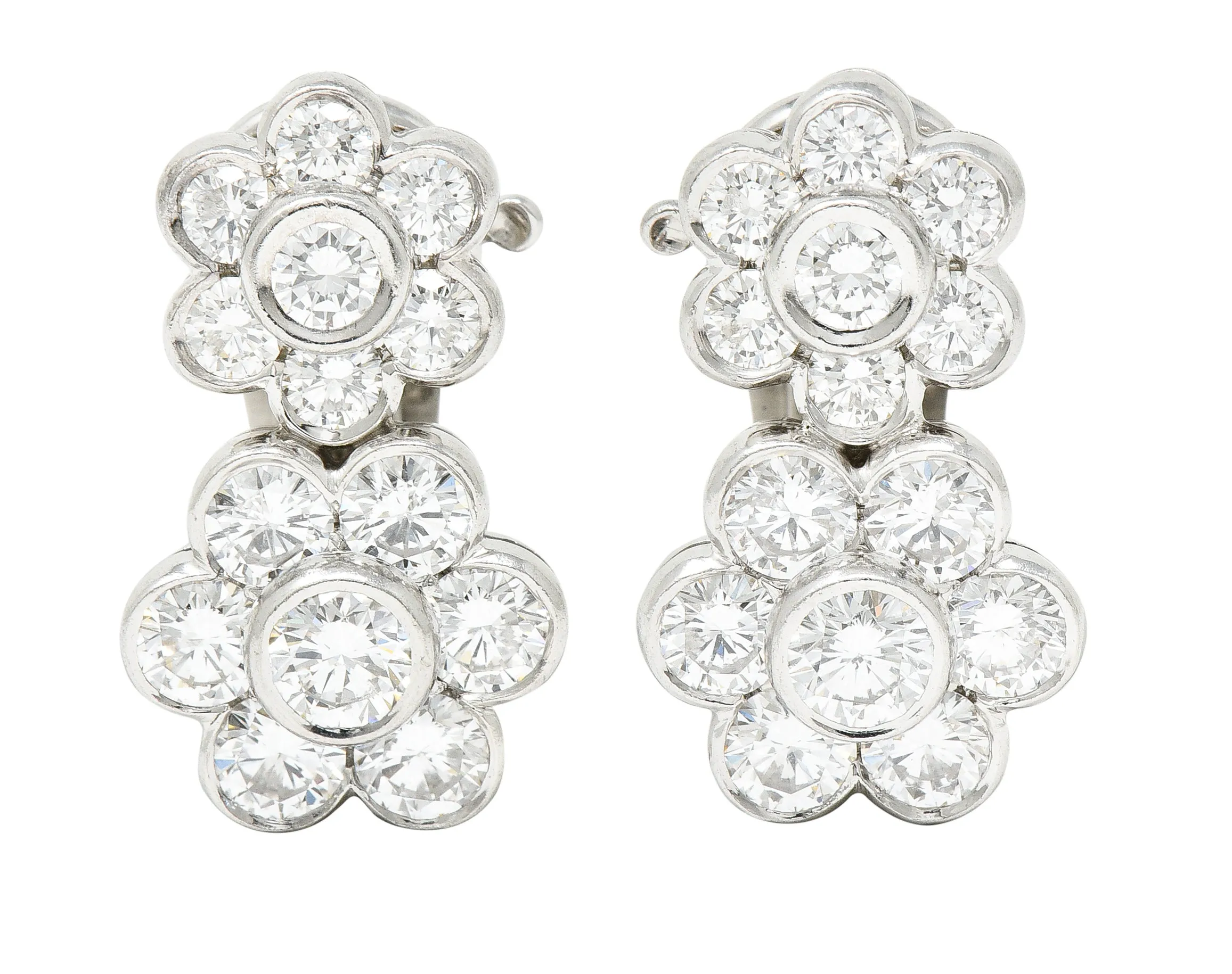 Van Cleef & Arpels 3.50 CTW Diamond Platinum Floral Double Hawaii Flower Earrings