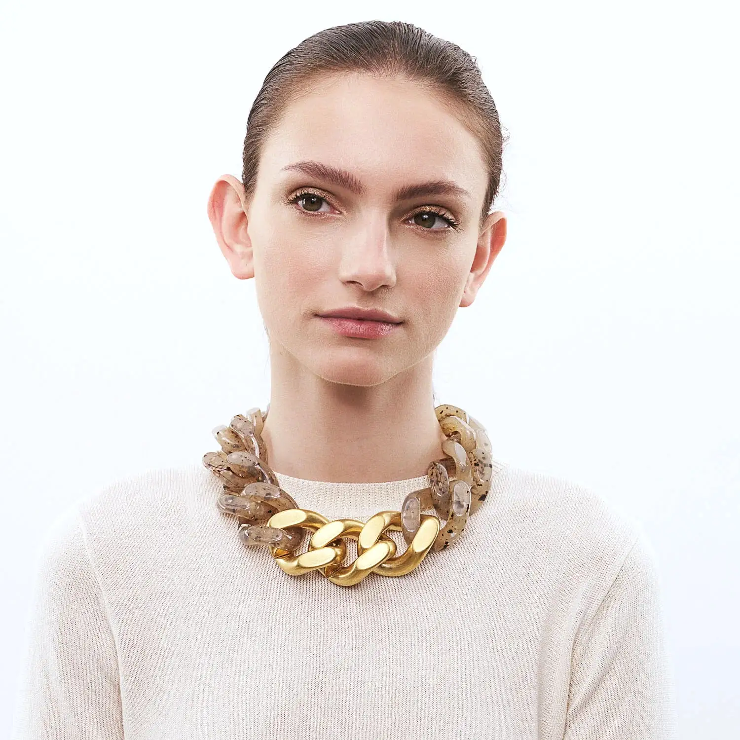 Vanessa Baroni Great Chain Bernstien and Gold Necklace