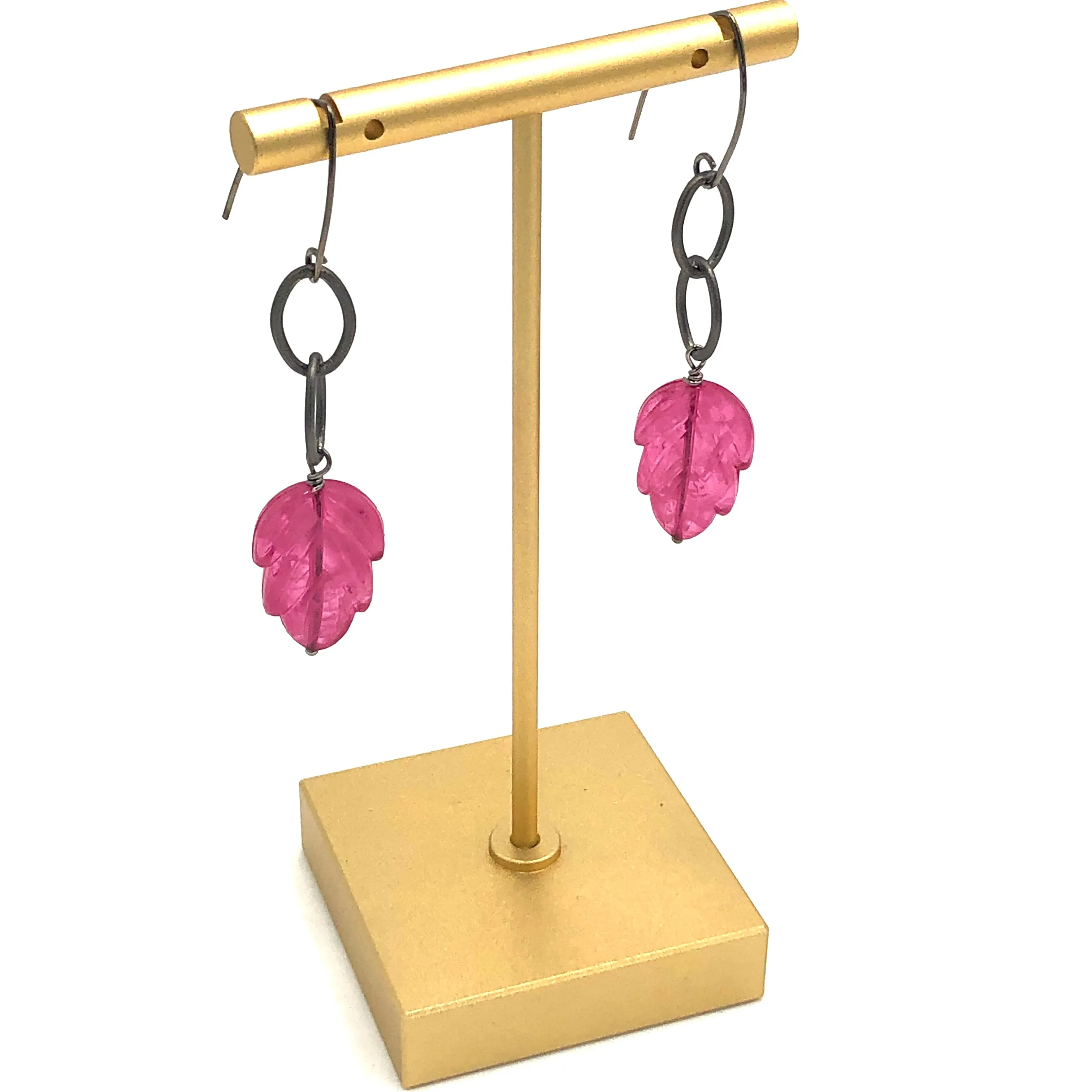 Viva Magenta Leaf Link Earrings